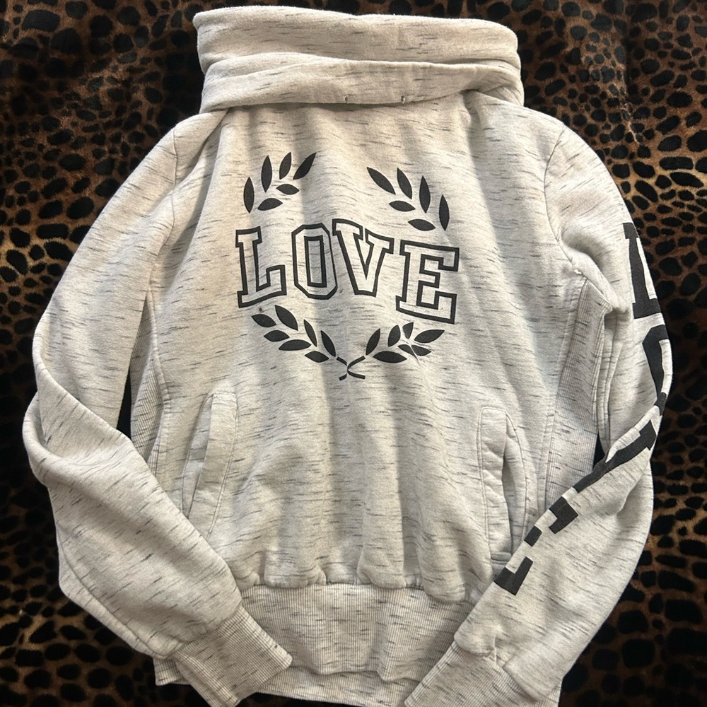 Victoria's Secret Light Heather Gray 'LOVE' Pullover Hoodie